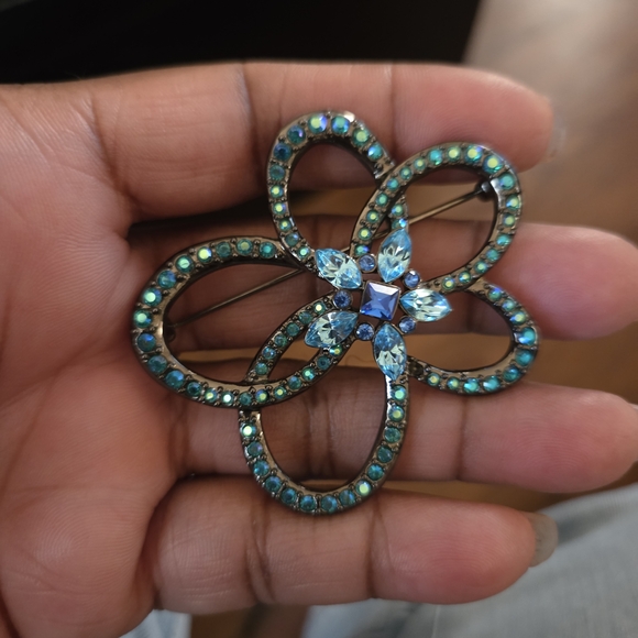 Givenchy Blue and Green Crystal Brooch - Picture 1 of 4